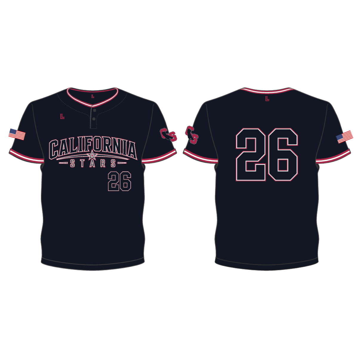 California Stars Baseball Two Button Jersey - Black