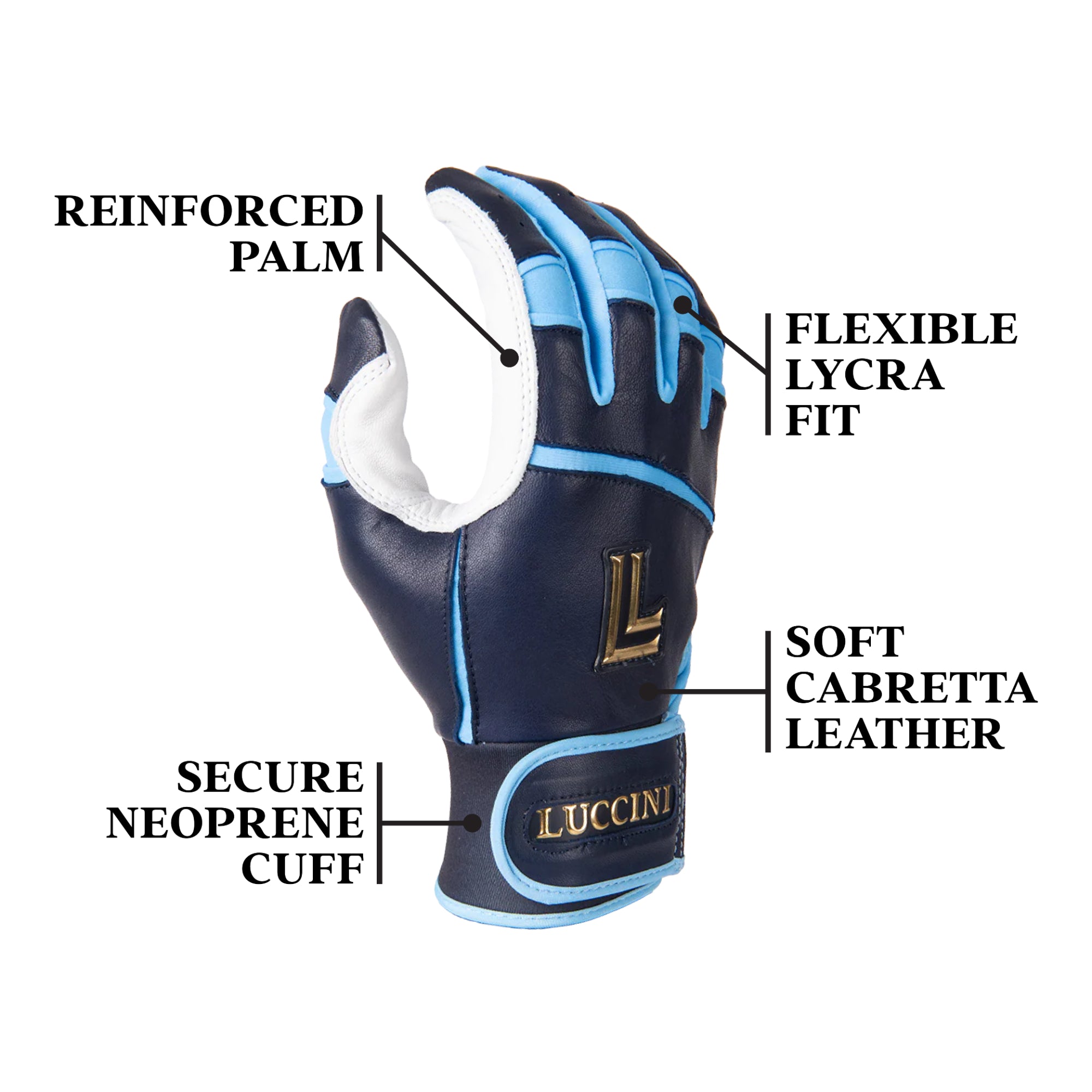 Batting Gloves - Navy/Carolina/White Palm