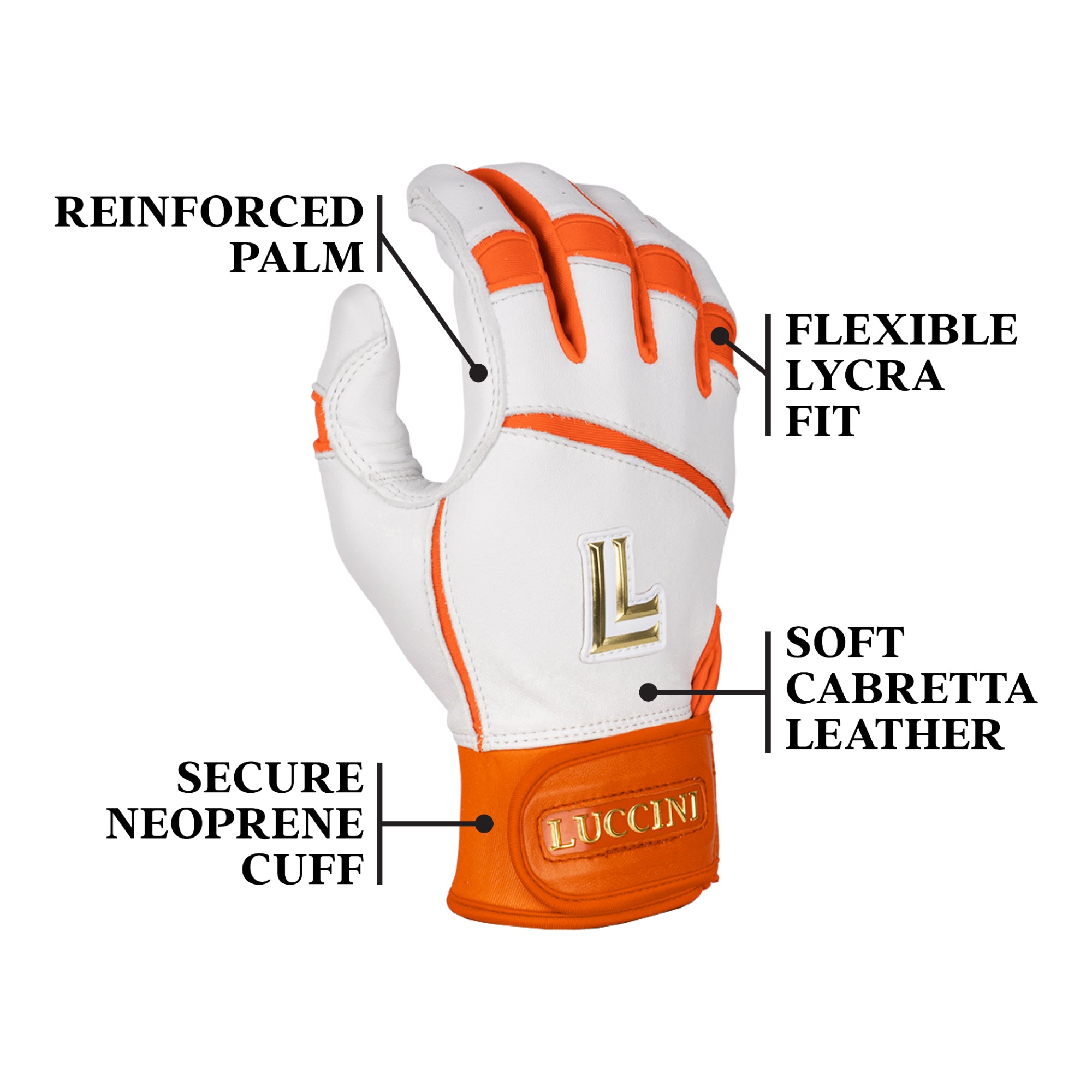 Batting Gloves – White/Orange/Orange