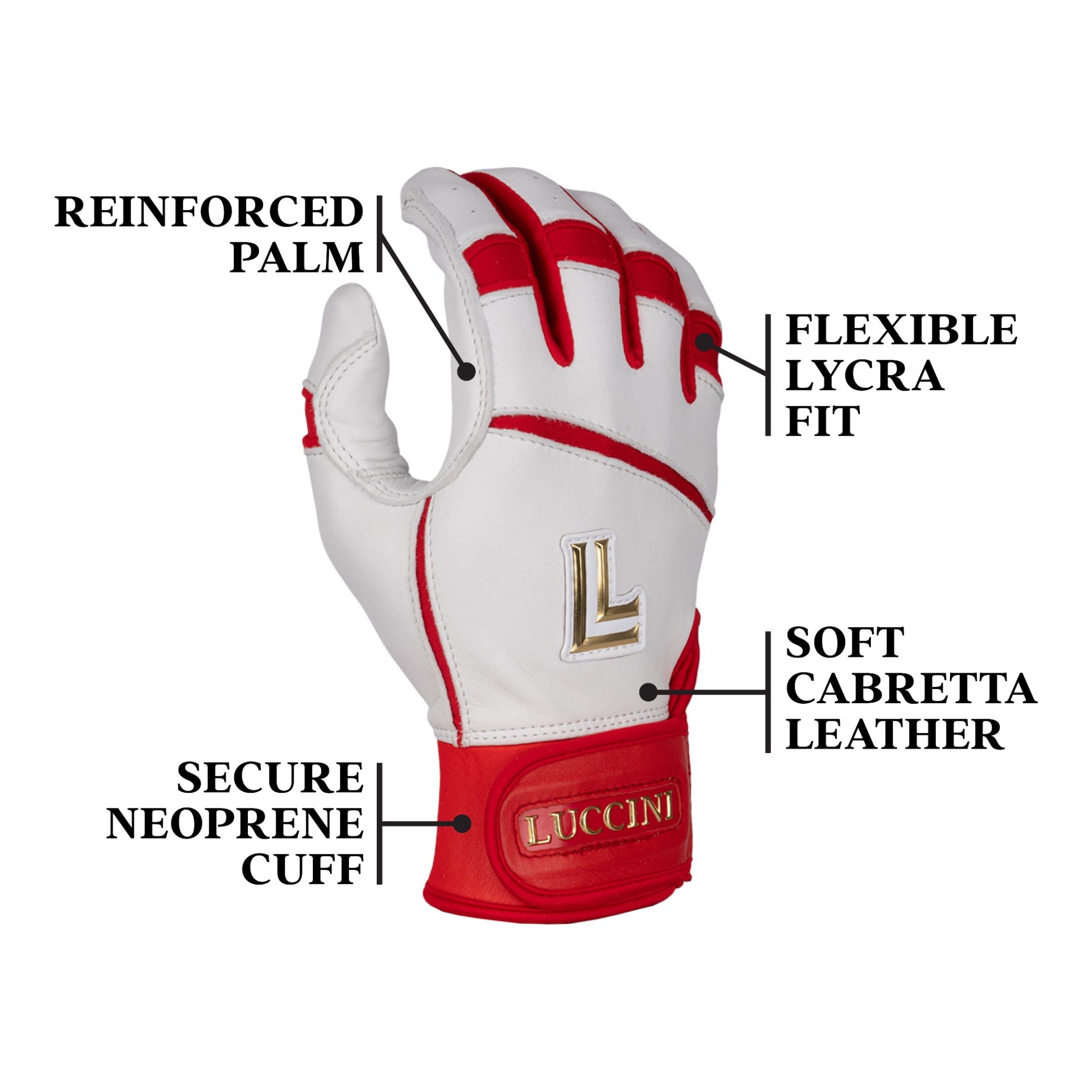 Batting Gloves – White/Red/Red
