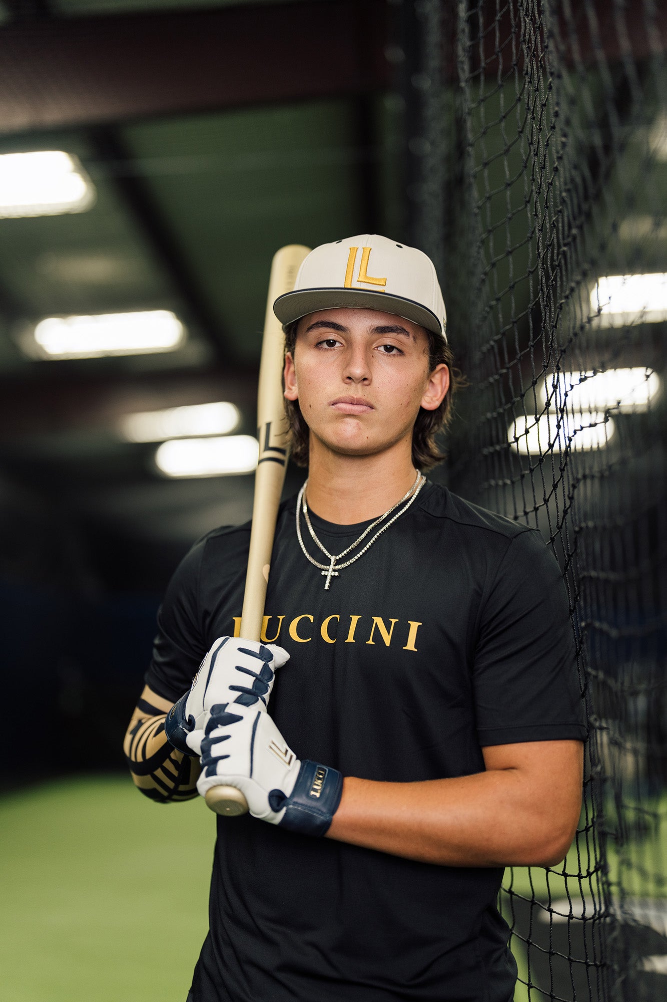 Batting Gloves – White/Navy/White Palm