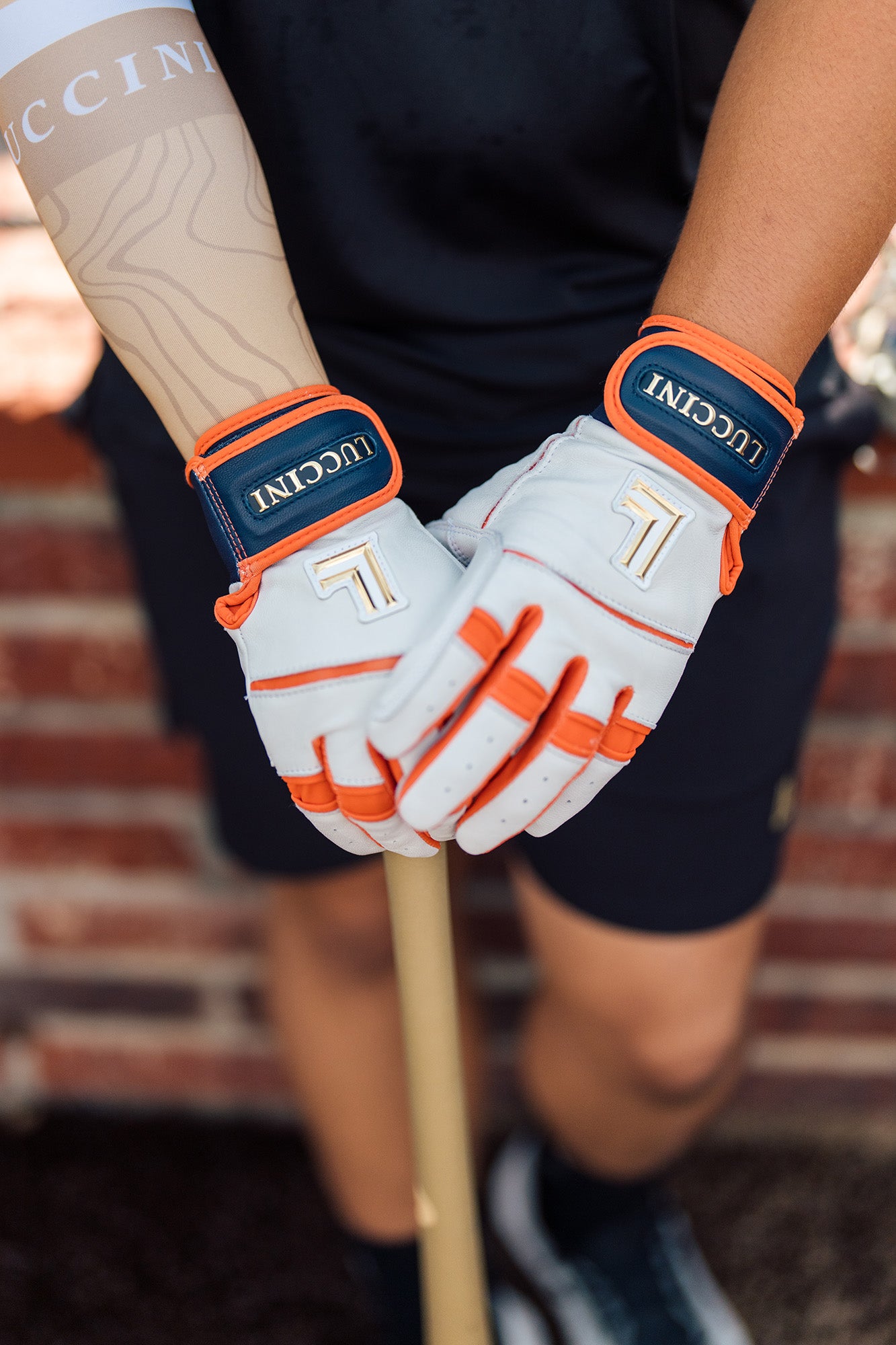 Batting Gloves – White/Orange/Navy/White Palm