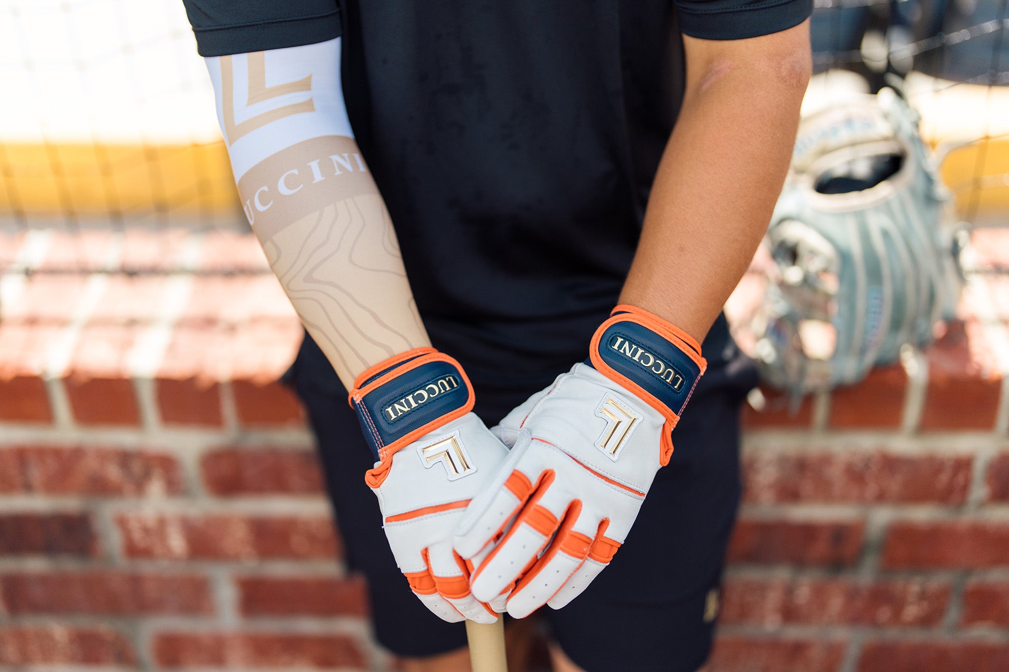 Batting Gloves – White/Orange/Navy/White Palm