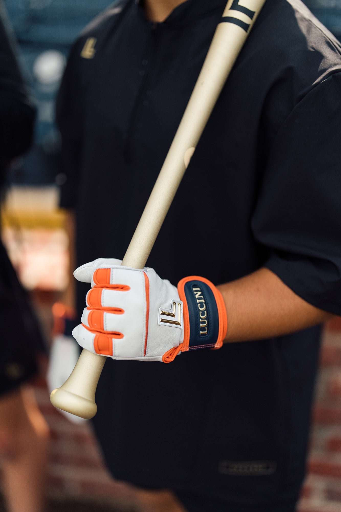 Batting Gloves – White/Orange/Navy/White Palm