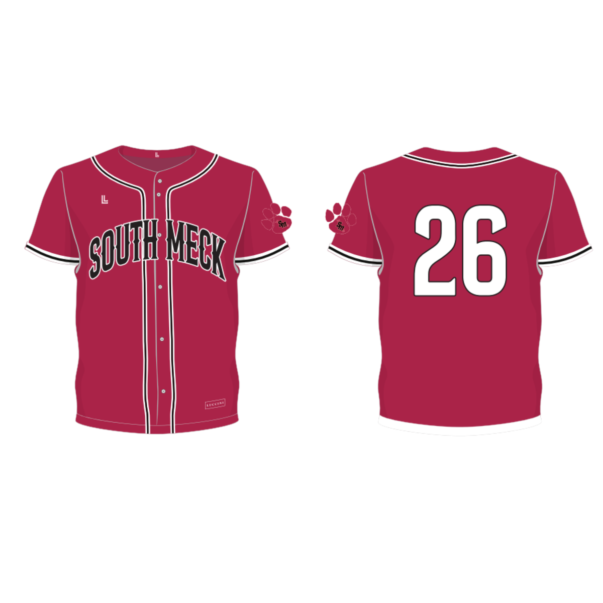 South Meck Baseball Full Button Jersey - Red